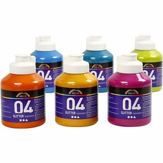 Acrylverf - Diverse Kleuren - Glitter - A-color - 6x500 ml