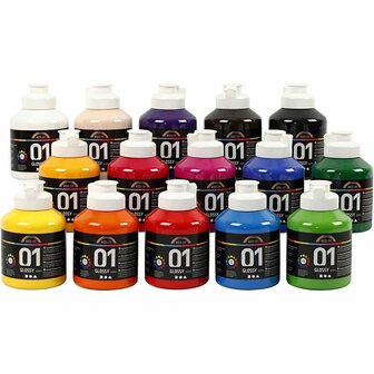 Acrylverf - Glossy Verf - Acrylaatverf - Acrylic Paint Voor Knutselen &amp; Verven - Sneldrogend - Diverse Kleuren Voor Creatieve Projecten - DIY Schilderverf Set - Inhoud 100 ml - Set van 15 Stuks