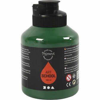 Acrylverf - Donkergroene Verf - Acrylaatverf - Acrylic paint - Hobbyverf - Sneldrogende Verf - Dekkende Verf - Waterbasis Verf - Pigment Art School - 500 ml