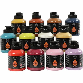 Acrylverf - Extra Kleuren - Pigment Art School - 12x500 ml