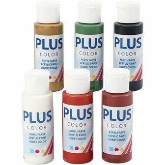 Acrylverf  Kerst Verf  Acrylaatverf  Acrylic paint  Hobbyverf  Sneldrogende Verf  Dekkende Verf  Waterbasis Verf  Hoogwaardige Decoratie Verf  Plus Color Verf  6x60ml