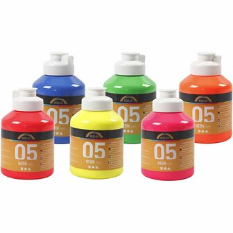 Acrylverf - Neon Kleuren - Acrylaatverf - Acrylic paint - Hobbyverf - Sneldrogend - Intense Pigmenten - Fluorescerende verf voor Schilderen, Knutselen &amp; DIY - 6x 500 ml