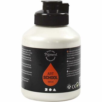 Acrylverf &ndash; Zilveren Verf &ndash; Acrylaatverf &ndash; Acrylic paint &ndash; Hobbyverf &ndash; Sneldrogende Verf &ndash; Semi Glanzende Verf &ndash; Waterbasis Verf &ndash; Pearl Silver &ndash; Dekkend &ndash; Pigment Art School &ndash; 500 ml