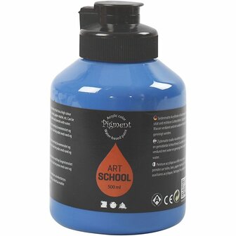 Acrylverf - Blauwe Verf - Acrylaatverf - Acrylic paint - Hobbyverf - Sneldrogende Verf - Semi Glanzende Verf - Waterbasis Verf - Primair Blauw - Dekkend - Pigment Art School - 500 ml