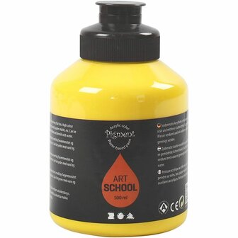 Acrylverf - Gele Verf - Acrylaatverf - Acrylic paint - Hobbyverf - Sneldrogende Verf - Semi Glanzende Verf - Waterbasis Verf - Primair Geel - Dekkend - Pigment Art School - 500 ml