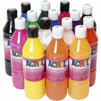Acrylverf - Primaire Kleuren - Acrylaatverf - Acrylic paint - Hobbyverf - Sneldrogend - Professionele Acrylverf set - Kunstschildersverf voor Kunst &amp; DIY - 15x500 ml
