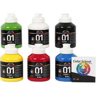 Acrylverf - Primair Kleuren - Glossy - A-color - 6x500ml