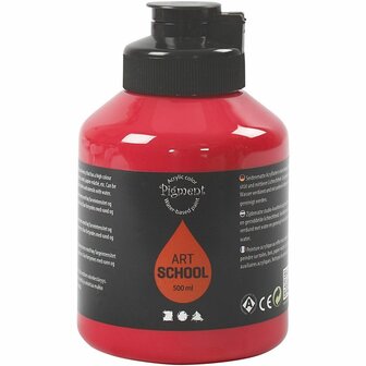 Acrylverf - Primair Rood - Semi Transparant - Semi Glanzend - Pigment Art School - 500 ml