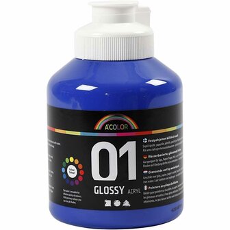 Acrylverf - Blauwe Verf - Acrylaatverf - Acrylic paint - Schoolverf - Knutselen en Verven - Sneldrogend - Hoogglans - Voor Schilderen &amp; DIY - 500 ml
