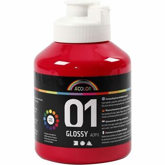 Acrylverf - Schoolverf - Primair Rood, Glossy - 500 ml - A-color