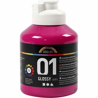 Acrylverf  Roze Verf  Schoolverf Roze - Acrylaatverf  Acrylic paint  Glossy Schoolverf  Knutselen en Verven  Sneldrogende Verf - 500 ml