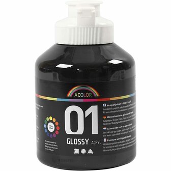 Acrylverf - Zwarte Glossy Verf - Acrylaatverf - Acrylic paint - Hobbyverf - Knutselen en Verven - Sneldrogend - Zwart - 500 ml - 1 stuks