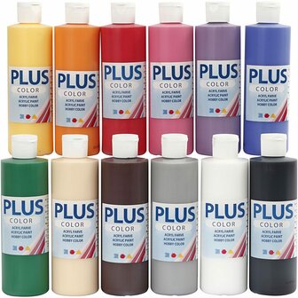 Acrylverf Set - Acrylpaint - Acrylic Verf Paint - Kunstschildersverf - Hobbyverf - Watergedragen Verf - Sneldrogende Pigmentrijke Verf - Kunstenaarsverf - Verschillende Kleuren - 12 x 250 ml