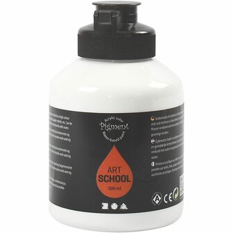 Acrylverf  Witte Verf  Acrylaatverf  Acrylic paint  Hobbyverf  Sneldrogende Verf  Dekkende Verf  Waterbasis Verf  Wit  Dekkend  Pigment Art School  500 ml