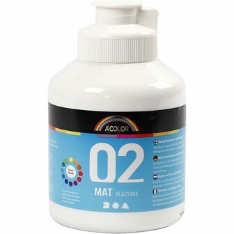 Acrylverf - Matte Witte Verf - Acrylaatverf - Acrylic paint - Hobbyverf - Sneldrogend - Dekkende verf op waterbasis - Geschikt voor Scholen, Kunst &amp; DIY Projecten - 500 ml