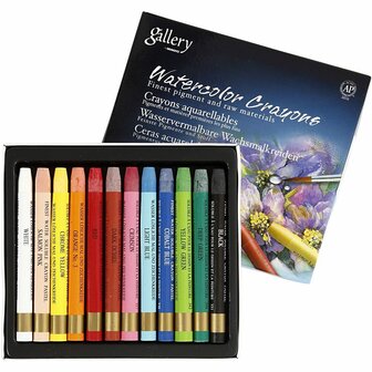 Aquarelkrijt Set - Diverse Kleuren - Aquarel Potloden - Wateroplosbaar Krijt - Kleurintensiteit - Schaduwwerking - L: 9,3 cm - 12 stuks