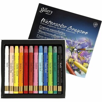 Aquarelkrijt, diverse kleuren, L: 9,3 cm, 12 stuk/ 1 doos