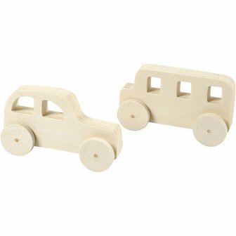 Houten Auto Set - DIY 3D Houten Decoratie Auto&#039;s - Creatieve Knutselset - Formaat 12x3,5x6 cm - Set van 2 stuks - Houten Speelgoed - Bouwpakket - Handwerk Set