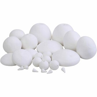 Ballen - Balletjes - Katoen - Gespnnen Katoen - Wit - Decoratie - DIY - Dia: 1,5 tot 6cm - 140 stuks