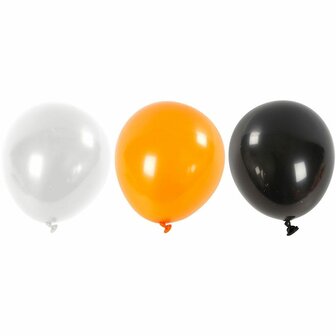 Ballonnen, zwart, oranje, wit, rond, d 23-26 cm, 10 stuk/ 1 doos