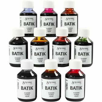 Batikverf, diverse kleuren, 10x100 ml/ 1 doos