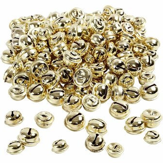 Belletjes, goud, d 13+15+17 mm, 220 div/ 1 doos