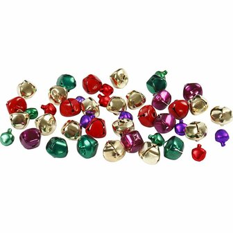 Belletjes, metallic kleuren, d 10+14 mm, 24 div/ 1 doos