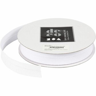 Bias Band - Wit - Katoenen Afwerkband - Stevig &amp; Flexibel - Geschikt voor Kleding &amp; Knutselwerk - Breedte 20 mm - Lengte 25 m - 1 Rol