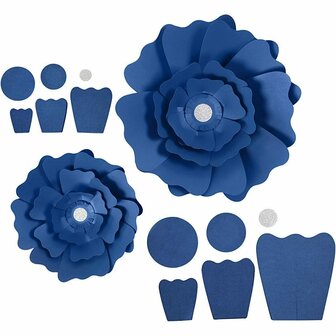 Papieren Bloemen - DIY Bloemen Set - Blauw - Structuurkarton - Inclusief Instructies &amp; Tape - Decoratieve Bloemen - 15+25 cm - 230 gr - 2 Stuks