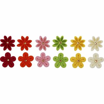 Bloemen - Home deco - Bloem - Katoen - Multicolor - 0,3cm - Creotime - 12 Stuks