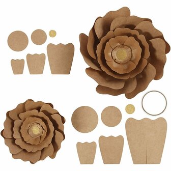 Papieren Bloemen - Naturel - DIY Bloemenset - Structuurkarton - Handgemaakte Bloemen - Inclusief Tape - 15+25 cm - 230 gr - 2 Stuks
