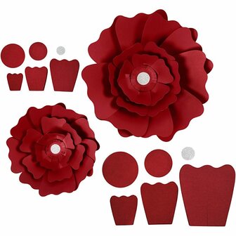 Papieren Bloemen - Knutselpakket - Rood - Structuurkarton - DIY Decoratie - Inclusief Instructies &amp; Tape - 15+25 cm - 230 gr - 2 Stuks