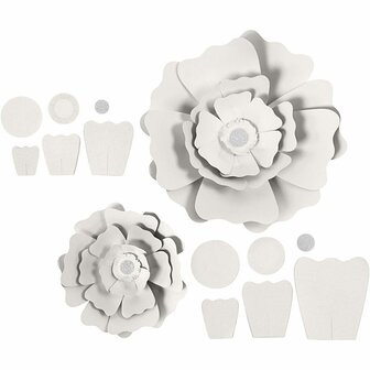 Bloemen - DIY - Decoratieve Bloemen - Knutselpakketje Bloemen - 3D Bloem Maken - Wit - Karton - 15+25 cm - 2 stuks