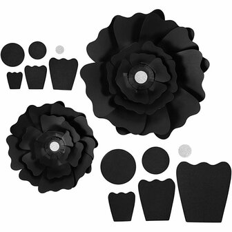 Papieren Bloemen - DIY Bloemen Knutselset - Zwart - Structuurkarton - Creatieve Decoratie - Inclusief Tape &amp; Instructies - 15+25 cm - 230 gr - 2 Stuks