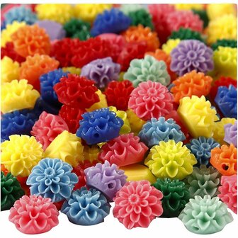 Bloemkralen - Harselementen - Diverse Kleuren - DIY Sieraden &amp; Decoratie - Plat Met Gedetailleerde Afwerking - 15x8 mm - 300 ml - 250 Stuks