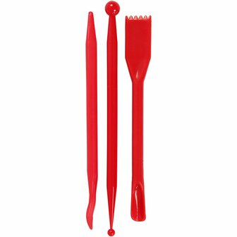 Boetseergereedschap - Modelleringsset - Kunststof - Geschikt voor Klei &amp; DIY Projecten - Ideaal voor Details &amp; Sculpturen - Rood - L: 14,5 cm - 3 Stuks