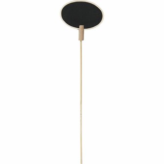 Krijtbordje Op Stok - Ovaal Krijtbord Hout - Zwart Krijtbord voor Knutselen - DIY Houten Bordje - 7,3x5 cm - 5 Stuks