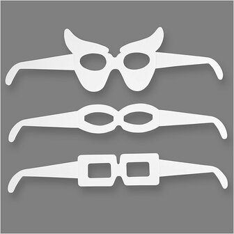 Brillen - Verkleedmasker Brillen - Karton - Wit - DIY Versieren - Hoogte: 4,5-10 cm - Lengte: 32 cm - 230 grams - TeACH ME - 16 stuks