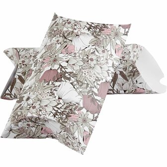 Cadeaudoosje - Bruin Kartonnen Geschenkdoosje - DIY Cadeauverpakking Met Bloemmotief - Perfect Voor Feestelijke Verpakkingen &amp; Decoratie - Hoogwaardige Kwaliteit - Set Van 3, Formaat 18x15x6 cm, 300 g