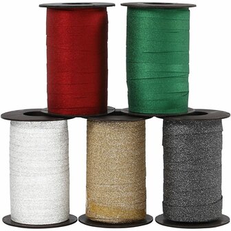 Cadeaulint, diverse kleuren, B: 10 mm, glitter, 5x100 m/ 1 doos