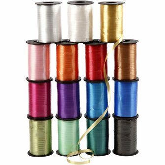 Cadeaulint - Verschillende Kleuren Lint - Glimmend - Geschenkverpakkingslint - Striklint - Krullint - Sierlint - Inpaklint - Cadeaudecoratie - Breedte: 10 mm - 15 x 250 mtr