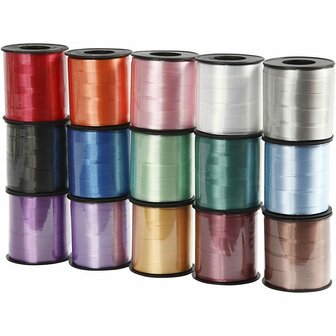 Cadeaulint, diverse kleuren, B: 10 mm, glossy, 15x50 m/ 1 doos