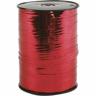 Cadeaulint, rood metallic, B: 10 mm, glossy, 250 m/ 1 rol