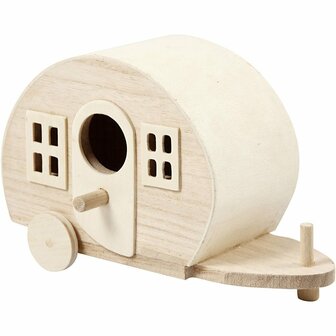 Caravan - Kleine Caravan - DIY Versieren - Licht Hout - 18x8x11 cm - 1 stuk