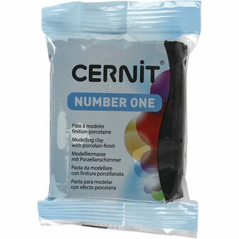 Cernit - BoetseerKlei - Afbak Klei - Porseleinlook - Zwart - Black (100) - 56 gram - 1 stuk