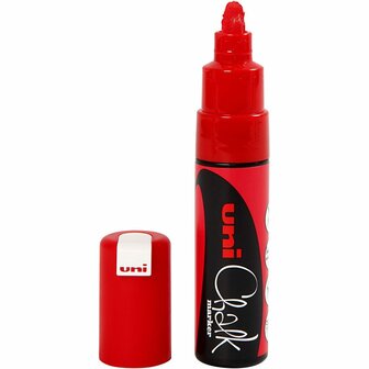 Chalk Marker - Krijtstift - Rood - Krijtbord, Ramen, Glas, Porselein, Plastic, Spiegels, Papier - Lijndikte: 8mm - Uni Chalk - 1 stuk