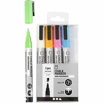 Chalkmarkers - Neon Krijtstiften - DIY Creatieve Markers Voor Glas, Porselein, Kunststof &amp; Spiegels - Perfect Voor School &amp; Kantoor - Hoogwaardige Inkt - Lijndikte 1,2-3 mm - Set van 5 Stuks