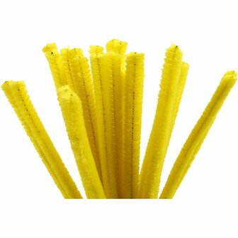 Chenille Draad - Pluche Draad - Pijpenragers - Metaal Draad - Fleecedraad - DIY Draad - Flexibel Decoratief Knutsel Draad - Buigzaam Draad - Geel - Lengte: 30cm - Dikte: 9mm - 25 Stuks