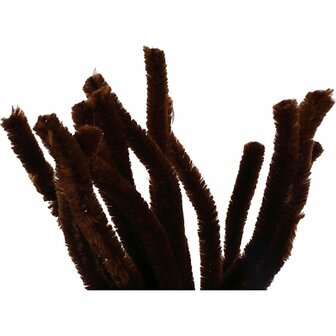Chenille Draad - Pluche Draad - Pijpenragers - Metaal Draad - Fleecedraad - DIY Draad - Flexibel Decoratief Knutsel Draad - Buigzaam Draad - Bruin - Lengte: 30cm - Dikte: 15mm - 15 Stuks