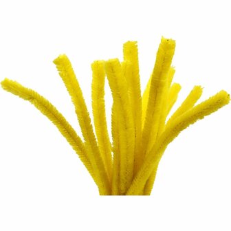 Chenille Draad - Pluche Draad - Pijpenragers - Metaal Draad - Fleecedraad - DIY Draad - Flexibel Decoratief Knutsel Draad - Buigzaam Draad - Geel - Lengte: 30cm - Dikte: 15mm - 15 Stuks